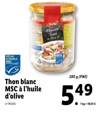 Lidl Thon blanc MSC à l'huile d'olive offre