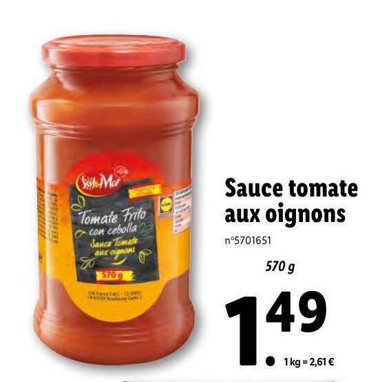 Promo Sauce tomate aux oignons chez Lidl
