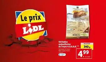 Lidl Véritables andouillettes de troyes A.A.A.A.A. offre