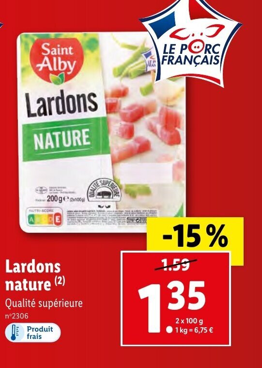 Promo Lardons nature chez Lidl
