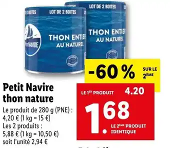 Lidl Petit navire thon nature offre