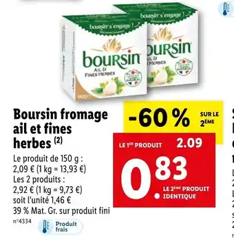 Lidl Boursin fromage ail et fines herbes offre