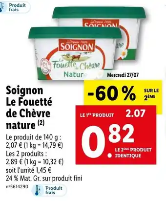Lidl Soignon le fouetté de chèvre nature offre
