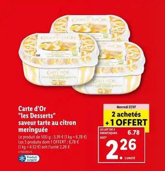 Lidl Carte d'or "les desserts" saveur tarte au citron meringuée offre