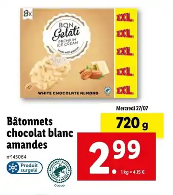 Lidl Bâtonnets chocolat blanc amandes offre