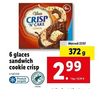 Lidl 6 glaces sandwich cookie crisp offre