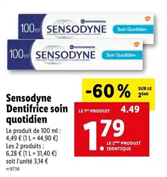 Lidl Sensodyne dentifrice soin quotidien offre