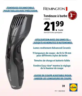 Lidl REMINGTON tondeuse à barbe offre