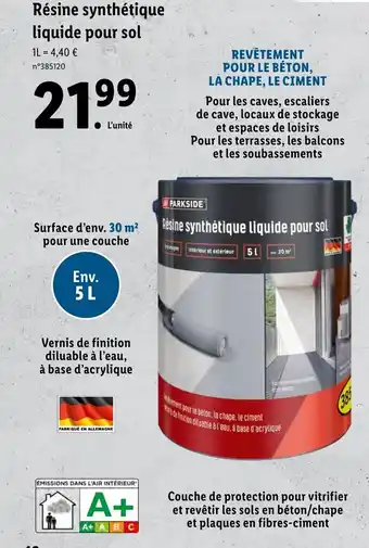 Lidl Résine synthétique liquide pour sol offre