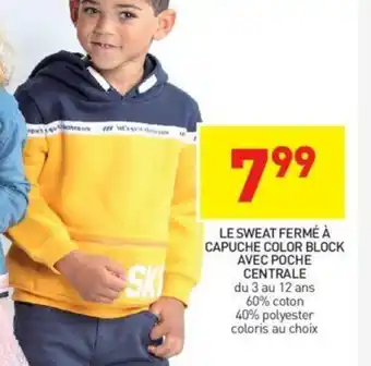 Le sweat fermé à capuche color block avec poche centrale