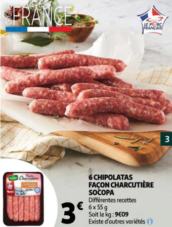 Auchan 6 chipolatas façon charcutière socopa offre