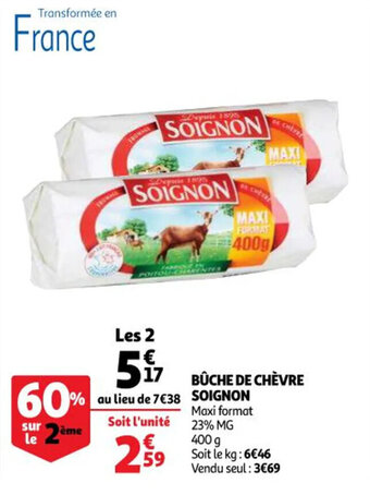 Auchan Bûche de chèvre soignon offre