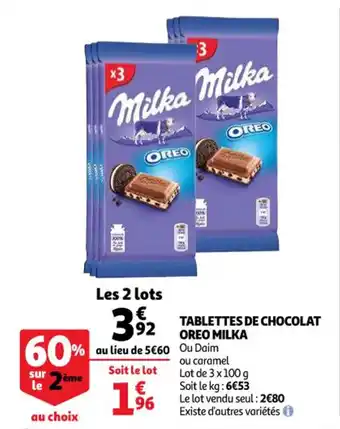 Auchan Tablettes de chocolat oreo milka offre