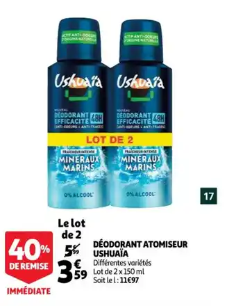 Auchan Déodorant atomiseur ushuaïa offre