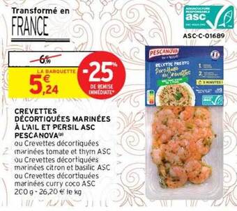 Intermarché Crevettes Décortiquées Marinées à L'ail Et Persil Asc Pescanova offre