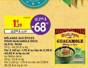 Intermarché Mélange Aux épices Pour Guacamole Doux Old El Paso offre