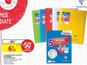 Intermarché 5 Cahiers Pique 24 X 32 Cm Koverbook Clairefontaine offre