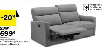 BUT Canapé 3 places 2 relax manuels Corrano offre