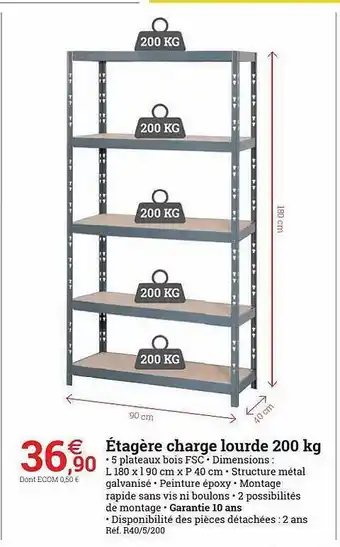 Espace emeraude étagère Charge Lourde 200 Kg offre
