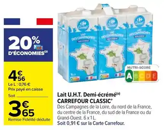 Carrefour Market CARREFOUR CLASSIC lait U.H.T. demi-écrémé offre