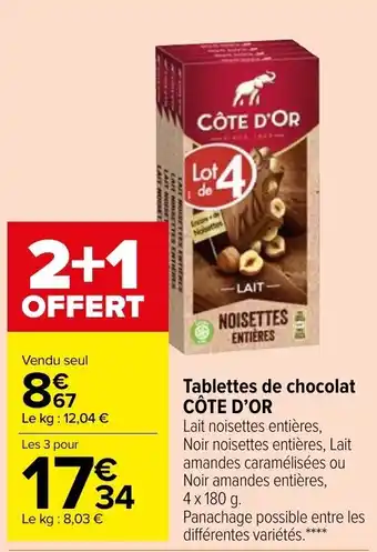 Carrefour Market CÔTE D'OR tablettes de chocolat offre