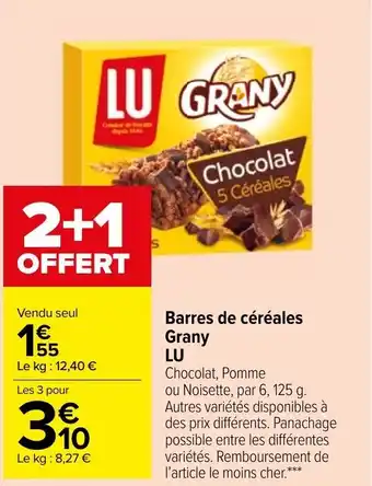 Carrefour Market LU barres de céréales grany offre
