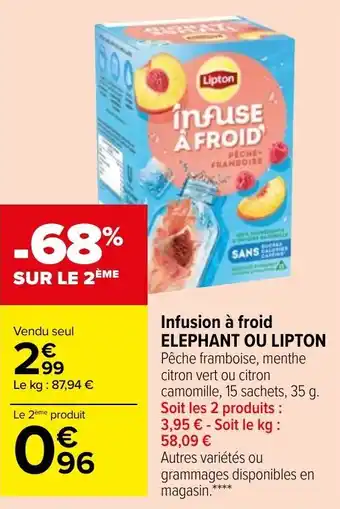 Carrefour Market ELEPHANT OU LIPTON infusion à froid offre