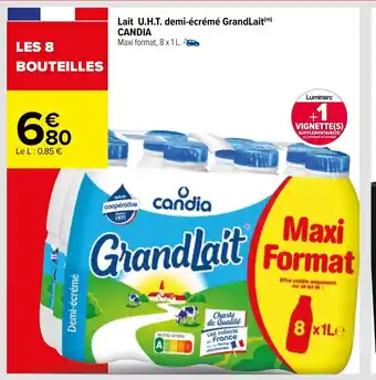 Carrefour Candia Lait U.H.T Demi-écrémé Grandlait offre