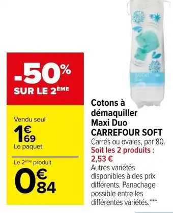 Carrefour Market CARREFOUR SOFT cotons à démaquiller offre