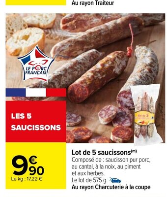 Carrefour Lot de 5 saucissons offre