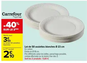 Carrefour Lot de 50 Assiettes Blanches 23cm offre