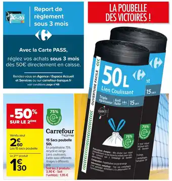 Carrefour Carrefour 15 Sacs Poubelle 50L offre
