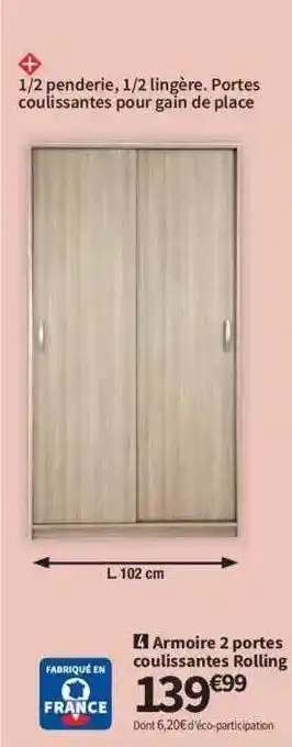 Conforama Armoire 2 Portes Coulissantes Rolling offre