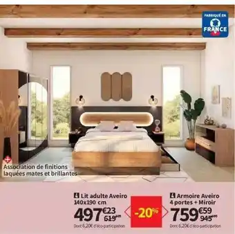 Conforama Lit Adulte Aveiro, Armoire Aveiro 4 Portes + Miroir offre