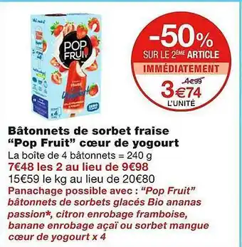 Monoprix Bâtonnets De Sorbets Fraise offre