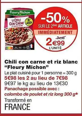 Monoprix Chili Con Carne Et Riz Blanc offre