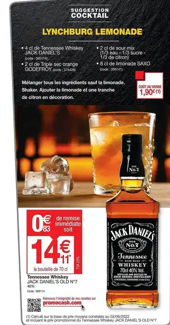 Promocash Tennessee Whiskey Jack Daniel's Old N°7 offre