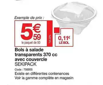 Promocash Bols à Salade Transparents 370 Cc Avec Couvercle Sekipack offre
