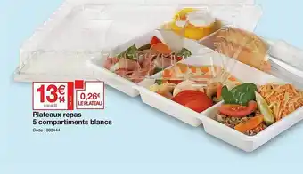 Promocash Plateaux Repas 5 Compartiments Blancs offre