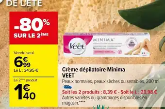 Carrefour Veet Crème Dépilatoire Minima offre
