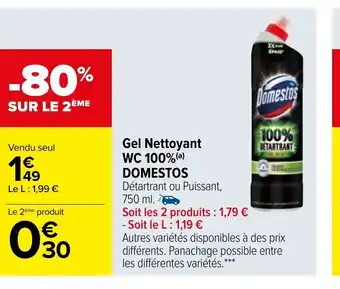 Carrefour Domestos Gel Nettoyant Wc 100% offre