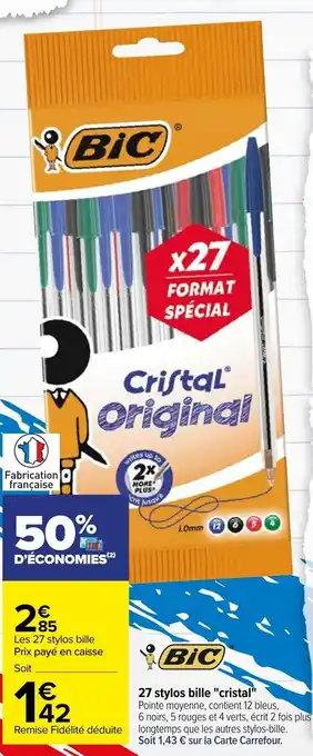 Carrefour Bic 27stylos Bille Cristal offre