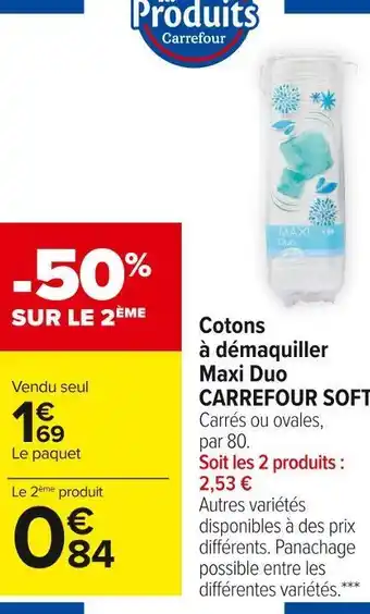 Carrefour Market Carrefour soft cotons à démaquiller maxi duo offre
