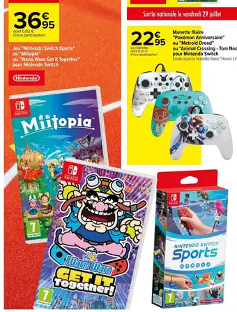 Carrefour Jeu Nintendo Switch Sports Ou Miitopia Ou Wario Ware Get It Together Pour Nintendo Switch offre
