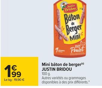 Carrefour Justin bridou mini bâton de berger offre