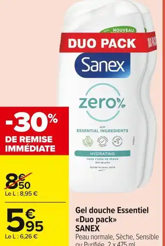 Carrefour Market Sanex gel douche essentiel duo pack offre