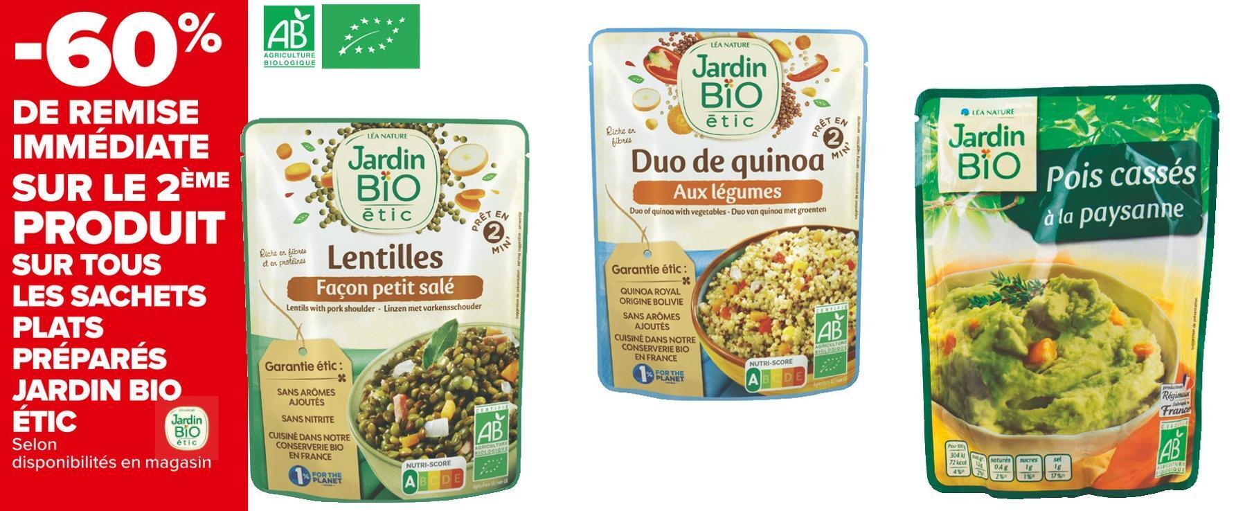 Promo Jardin bio étic bon plan sur tous les sachets plats préparés