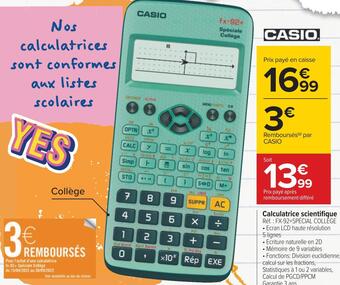 Carrefour Casio calculatrice scientifique offre