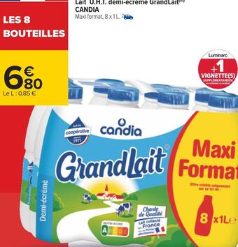 Carrefour Candia lait u.h.t. demi-écrémé grandlait offre