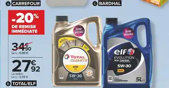 Carrefour Total / elf huiles total et elf 5w30 fap 5l "offre spéciale" essence ou diésel offre